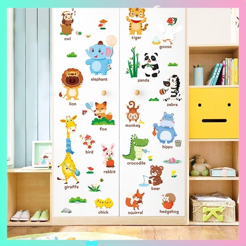Decal dán tường cho bé, Tranh dán tường cho bé vườn thú tiếng anh cho bé học trang trí phòng, tủ, cửa cho bé