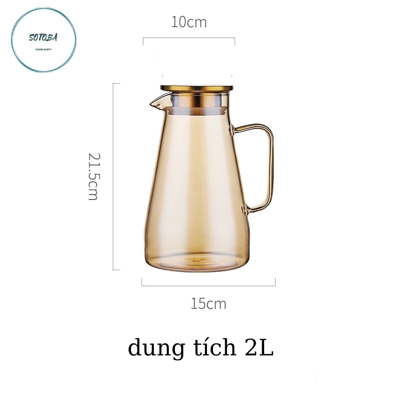 Bình đựng nước 2 lít thủy tinh chịu nhiệt cao trong suốt sáng bóng bộ bình thủy tinh cao cấp sang trọng ấm trà có vòi l1 | BigBuy360 - bigbuy360.vn