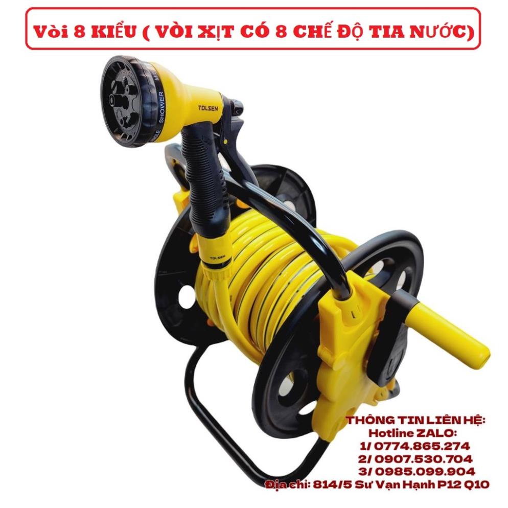 Bộ Rulô Nước - Cuộn Ống Nước Tự Động Tolsen 57261- Tay Quay TOLSEN 57221 - Kèm Dây Xịt Rửa Vòi Tưới Cây Sân Vườn Đa Năng