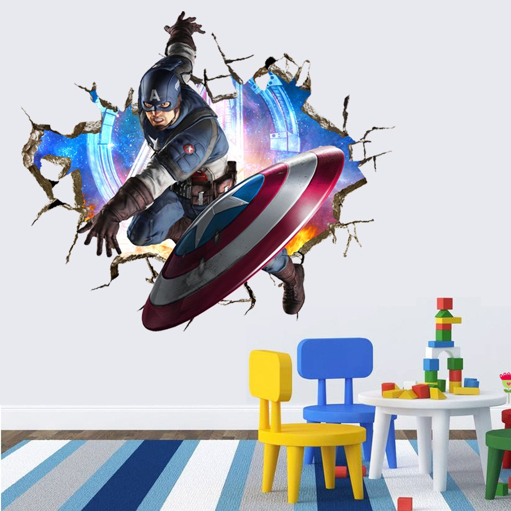 Decal 3D Captain American - decal biệt đội siêu anh hùng Marvel - decal đội trưởng Mỹ