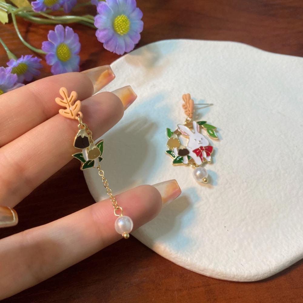 Bông Tai Hình Thỏ Đính Nơ Sang Trọng Phong Cách Pháp Cho Nữ