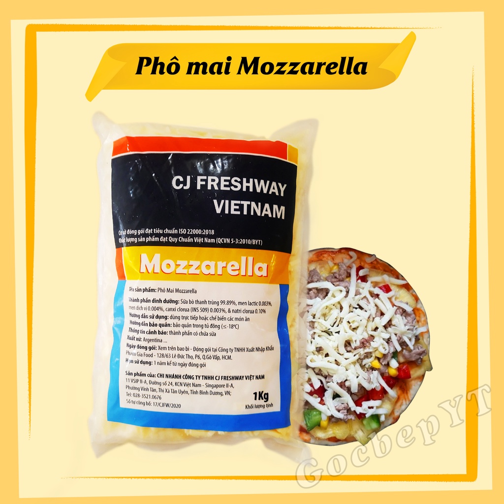 Phô mai Mozzarella, phô mai kéo sợi làm pizza CJ FreshWay 200g / 400g / 1kg