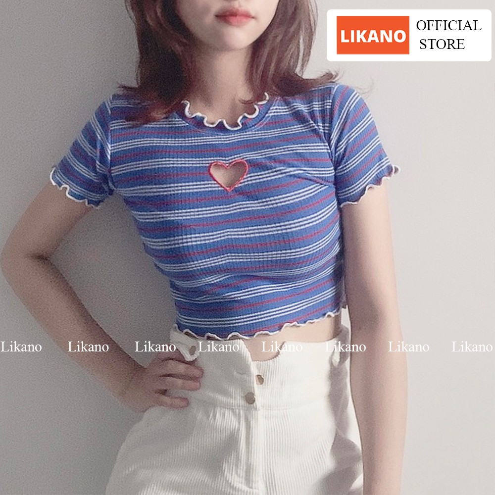 Áo croptop khoét tim sọc nhiều màu LIKANO CRT56