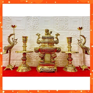 Bộ đỉnh thờ lư thờ đồng vuông cao 35cm - đỉnh thờ đồng nguyên chất
