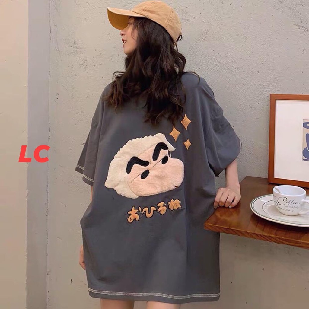 Áo phông tay lỡ form rộng dáng unisex thêu Shin Bút Chì nam nữ oversize basic tee thun 360 dáng xuông | BigBuy360 - bigbuy360.vn