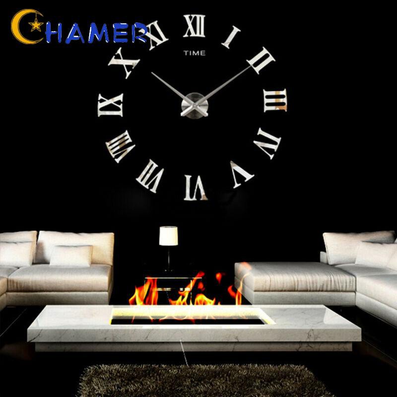 3D DIY Wall Clock Kitchen Ornament High-density Mirror Luxury Large Practical