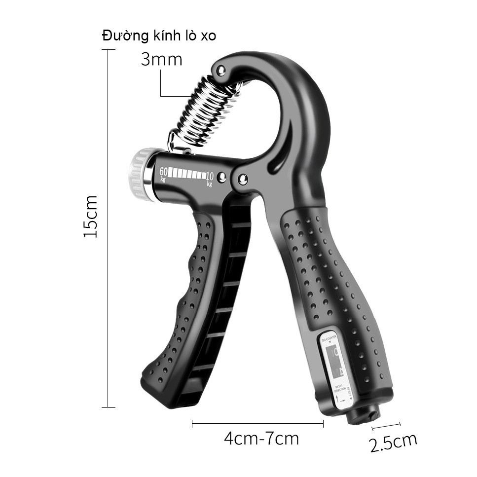 Kìm Bóp Tập Cơ Tay có đếm và điều chỉnh lực 10-60kg