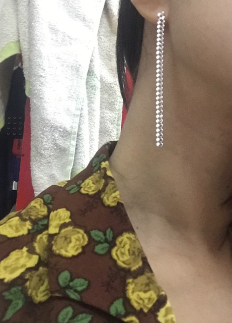 Khuyên tai 2 dây dài siêu sang chảnh bạc ta