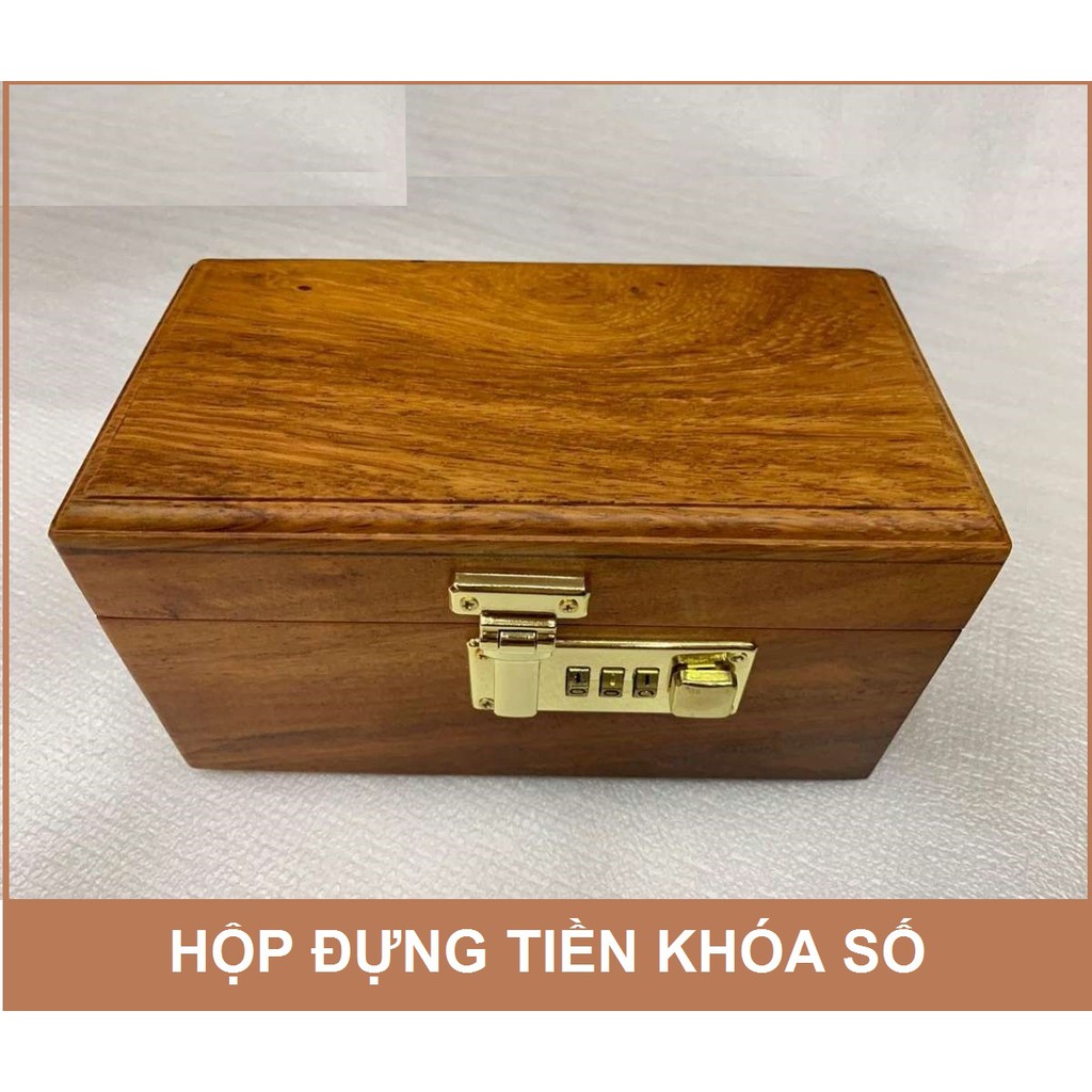 Hộp đựng tiền tiết kiệm gỗ Hương có khóa số - An toàn - Bền đẹp