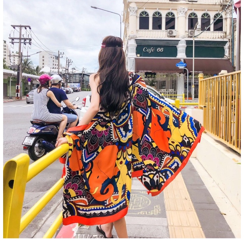 [Hàng Loại 1] Khăn Choàng Đi Biển Chống Nắng Hoạ Tiết Voi Vàng Chụp Ảnh Siêu Đẹp