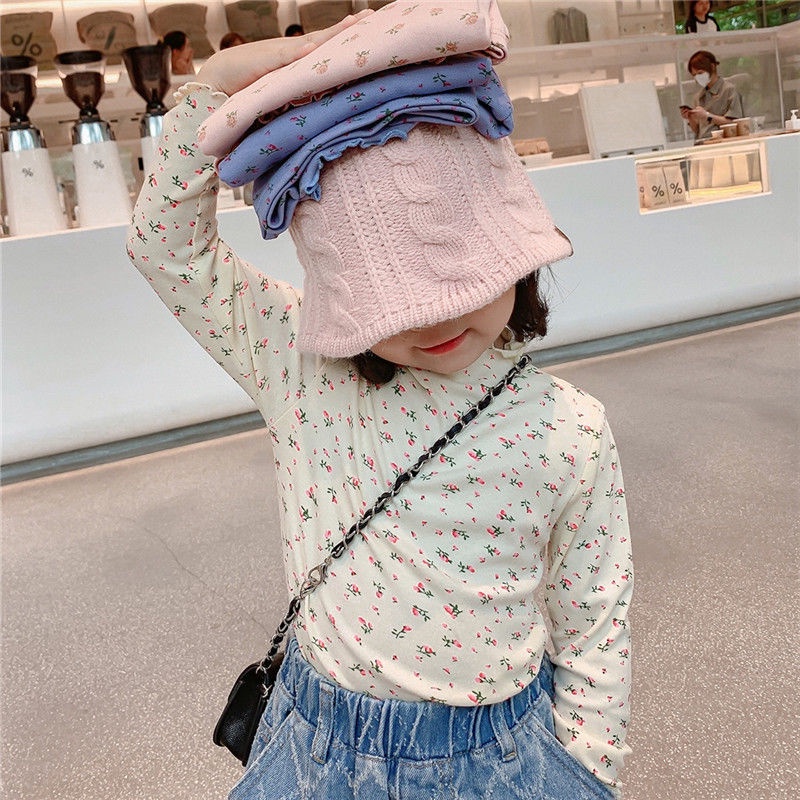 Áo Thun Tay Dài Cổ Cao In Họa Tiết Hoa Phong Cách Hàn Quốc Thời Trang Mùa Xuân Mới 2022