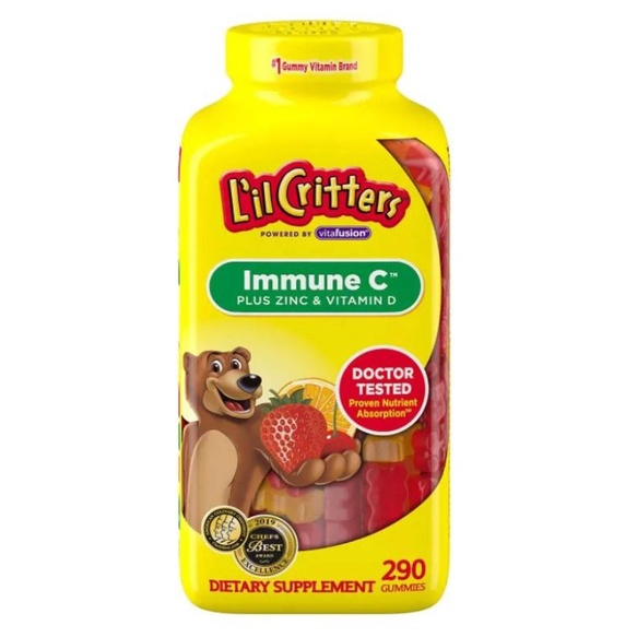 (Date t4/2023) Kẹo dẻo gấu bổ sung Vitamin C, Vitamin D và Kẽm L’il Critters Immune C plus Zn &amp; Vitamin D 290 viên