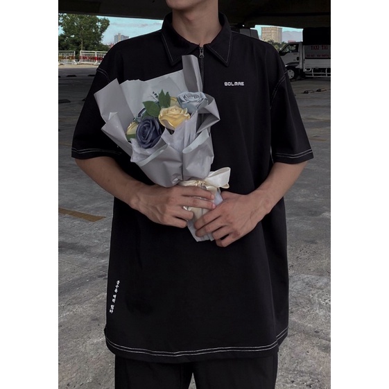 BOLMAE BLACK POLO - Áo thun có cổ form rộng unisex