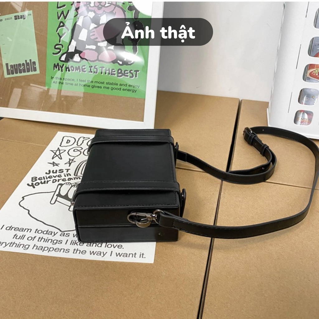 Túi Đeo Chéo Nam Nữ Unisex Dạng Hộp Cứng Bọc Da PU Phong Cách Hàn Quốc Xu Hướng Thời Trang T7 - The Black Box
