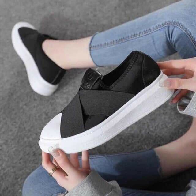 Giày slip on quai chun chéo độn đế siêu xinh