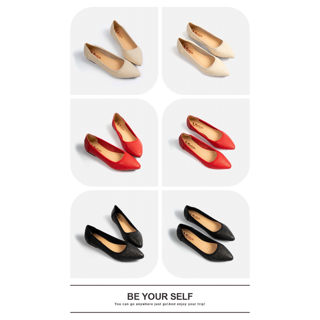 Giày Búp Bê Bệt Mũi Nhọn Da Bò Thật 101- Màu Kem