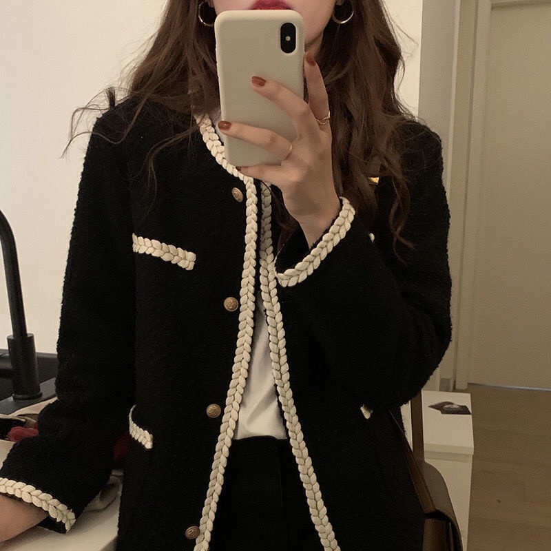 Áo khoác cổ tròn dáng rộng phong cách Hàn Quốc thanh lịch dành cho nữ