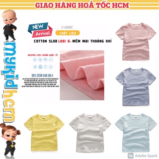 Áo thun TRƠN vải XƯỚC CAO CẤP phong cách thời trang HÀN QUỐC cho bé trai bé gái 10kg đến 34kg basic màu sắc đa dạng