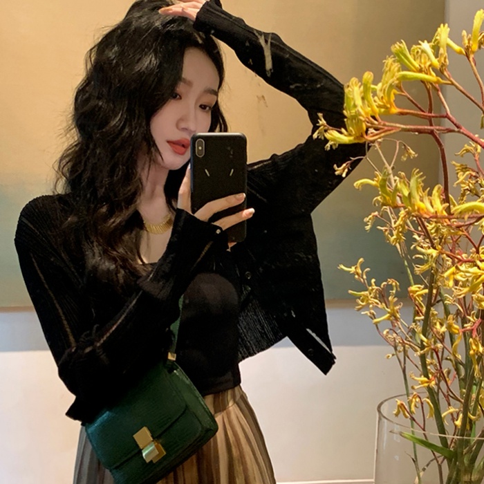 Áo cardigan ZHELIHANGFEI dệt kim cổ chữ V tay dài eo cao thời trang