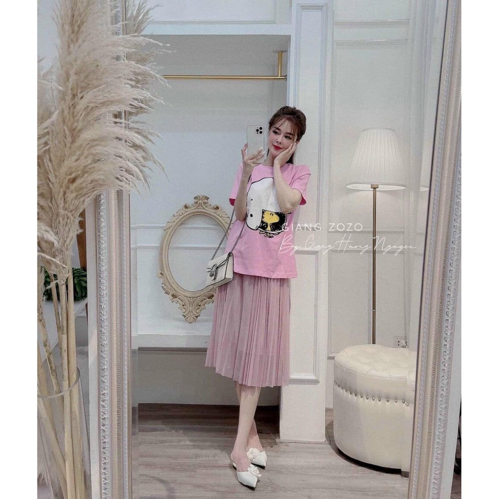 Áo phông nữ thun Cotton Hoạt Hình Màu Hồng Cho Nữ