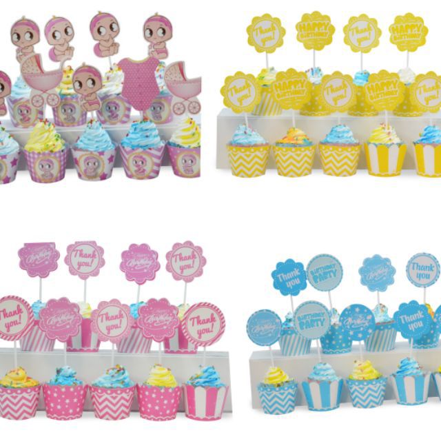 Set 6 tag quấn cupcake và 6 tem cắm