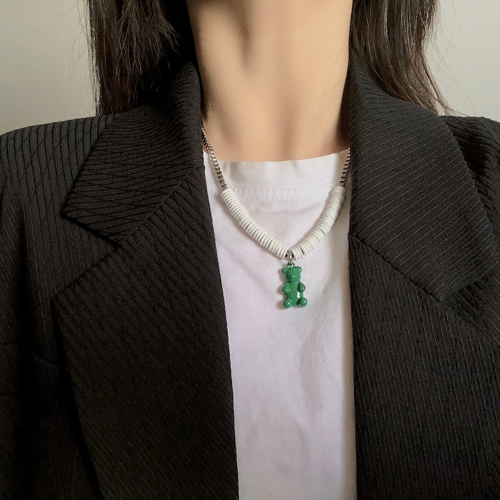 Vòng cổ Hình Gấu Xanh Phong Cách hip hop Thời Trang