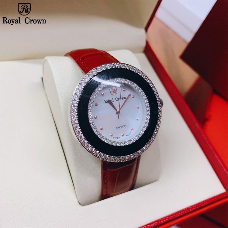 Đồng Hồ Nữ Royal Crown 3776 Chính Hãng Mặt Xà Cừ Dây Da