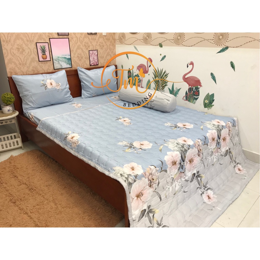 Chăn ga tencel mát lạnh bộ chăn ga 5 món có chăn chần gỏn mền mịn nhẹ nhàng