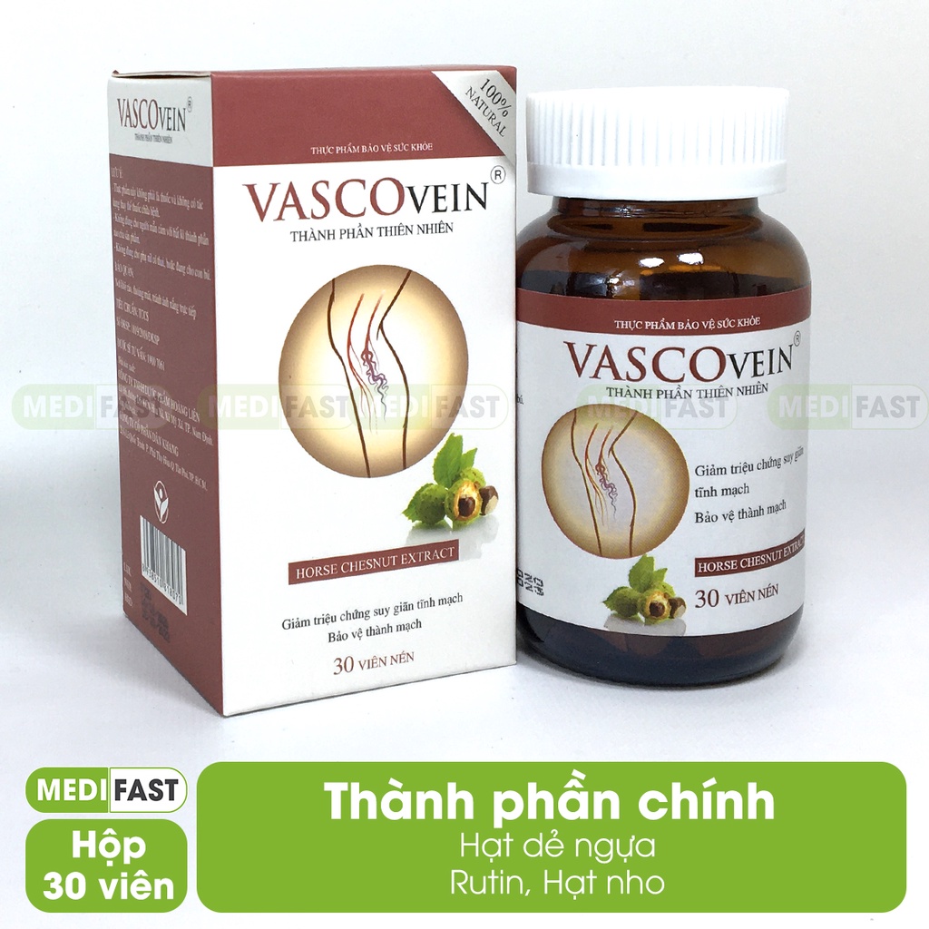 Vascovein - Hỗ trợ phòng ngừa suy giãn tĩnh mạch, trĩ, sưng phù chân tay - Hộp 30 viên từ thảo dược