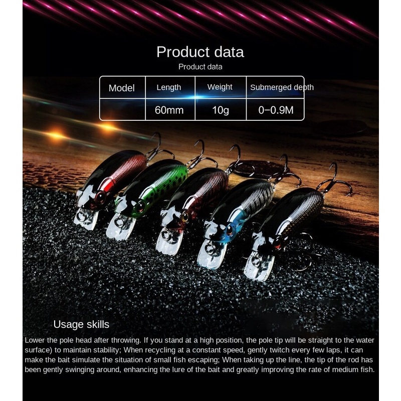 Mồi Câu Cá Giả Dạng Cứng Dài 6cm / 10g Có Móc