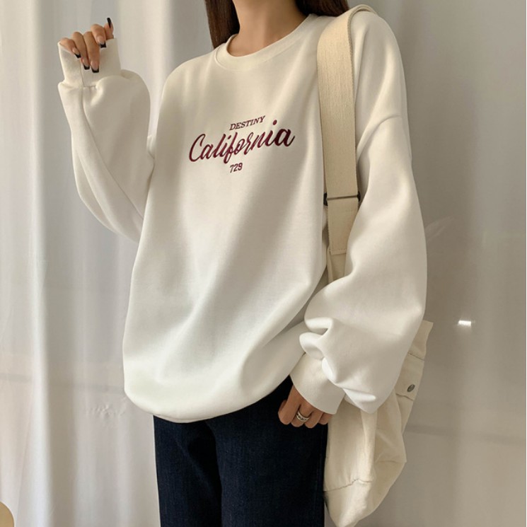 áo sweater nữ nhập khẩu chính hãng tại Hàn Quốc dáng Unisex tay dài form rộng in chữ california siêu đẹp