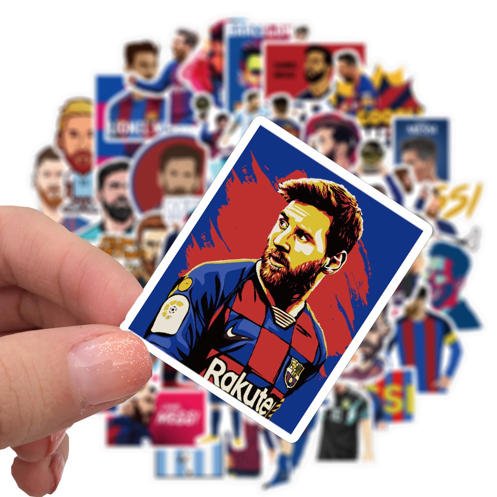 Sticker Bóng Đá 50 Hình Dán Decal Messi Chống Nước Trang Trí Xe Điện Thoại Mũ Bảo Hiểm Laptop