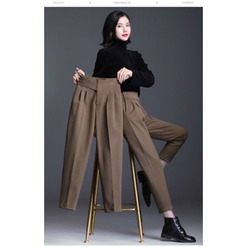 Quần baggy_quần tây nữ cạp chéo 2 khuy cạp cao mã 236