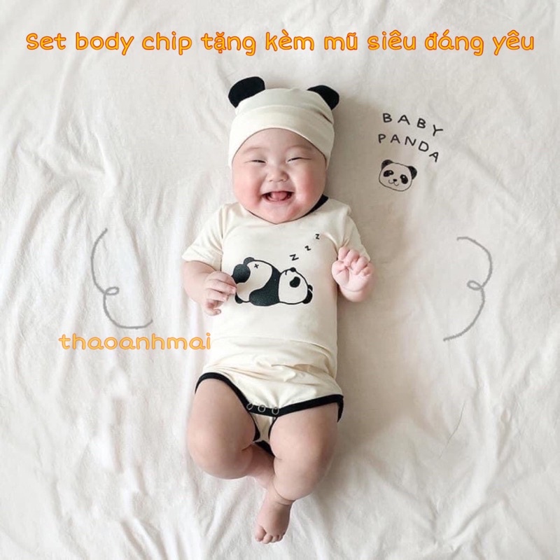 Set body chip Minky mom hình gấu trúc Bộ áo liền quần siêu đáng yêu cho bé