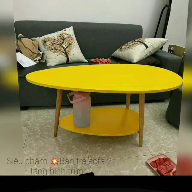 Bàn trà sofa hiện đại, bàn gỗ cafe 2 tầng hình trứng chân gỗ sồi phòng khách GP56 | BigBuy360 - bigbuy360.vn