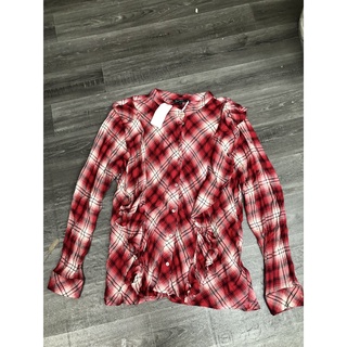 Áo Sơmi Vehret Sọc Caro Đỏ Cổ Trụ Vai Bèo - Size M - 2279
