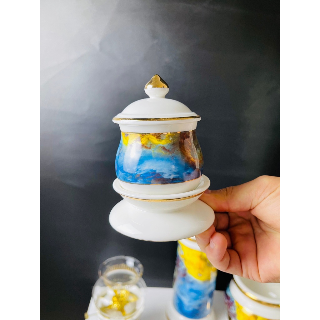 Bộ thờ cúng - set đồ thờ phụng sứ họa tiết vân cát tường cao cấp