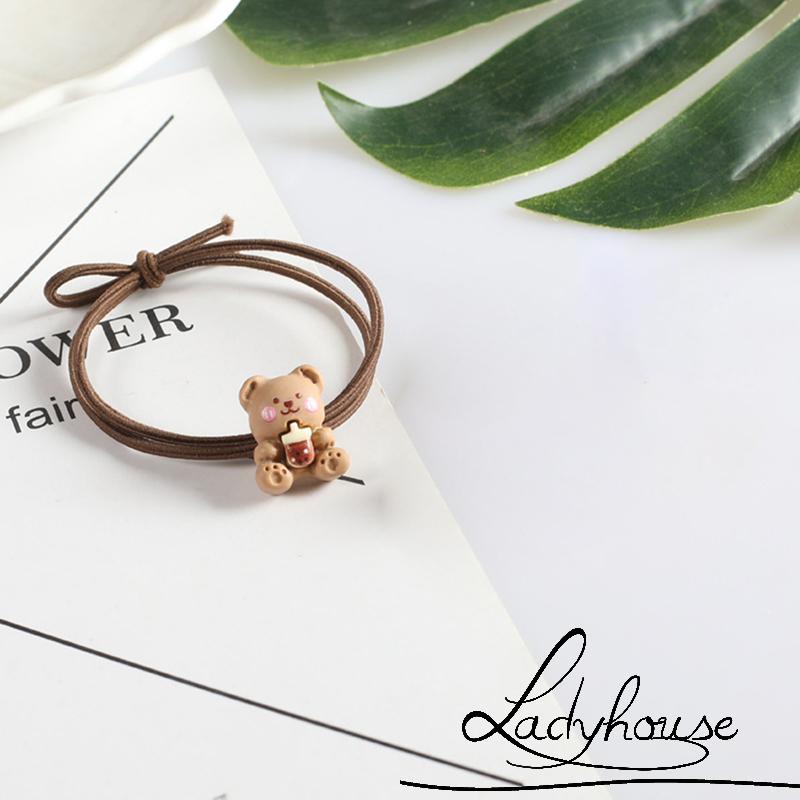 Dây Buộc Tóc Hai Dây Co Giãn Hình Gấu Hoạt Hình Dễ Thương