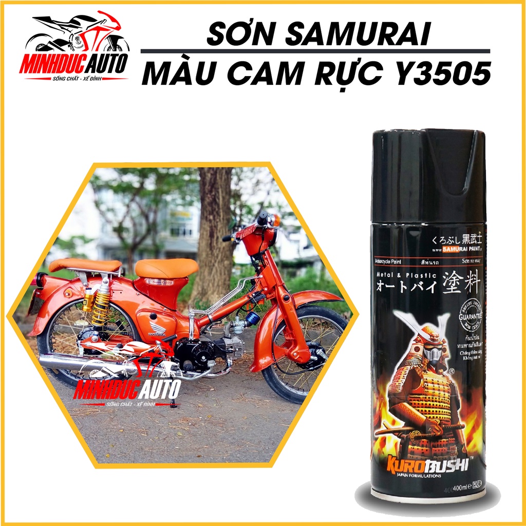 Sơn Samurai màu cam rực Y3505 - chai sơn xịt cao cấp dành cho sơn xe máy