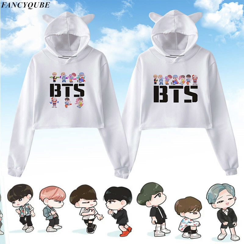 Áo Hoodie Lửng Tai Mèo Phong Cách Bts