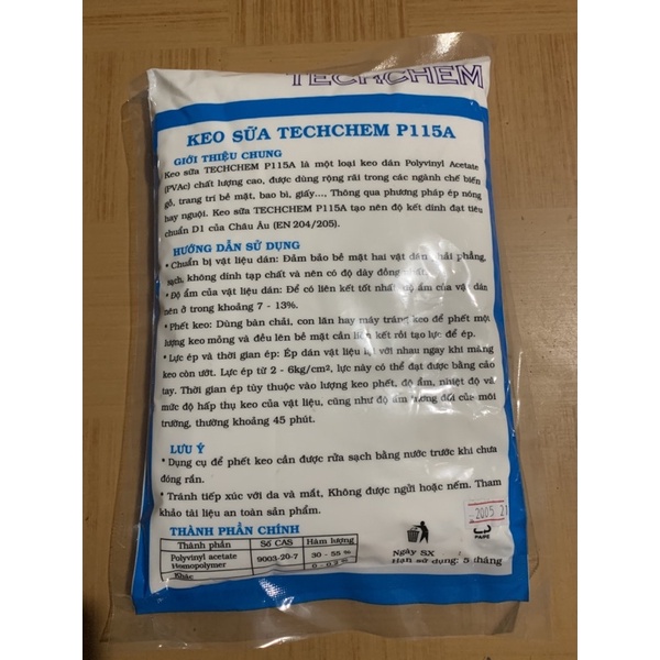 Keo sữa TECHCHEM P115A, keo PVAc thông dụng dùng trong công nghệ gỗ,bao bì và giấy,..