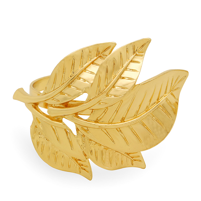 FAVN Bless 1Pcs Gold Leaf Napkin Rings for Wedding Party Napkin Holder Metal Napkin Buckle Table Decoration Glory