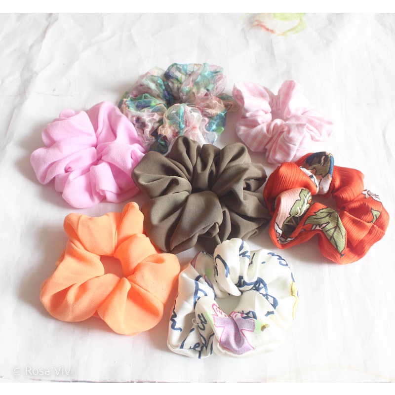 Cột tóc scrunchie Rosa Vivi bọc vải phồng đàn hồi co giãn nhiều màu sắc và họa tiết