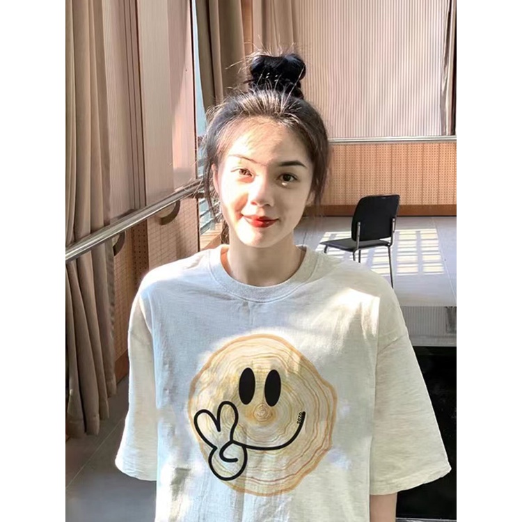 Áo thun SELVZE cotton tay ngắn dáng rộng in họa tiết thời trang cho nữ