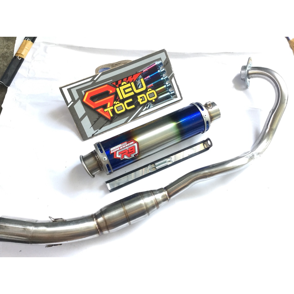 Pô r9 mugello titan cổ bầu hơi INOX độ bô nổ cho Raider, Exciter, Winner, SONIC, SATRIA, GSX, TFX, R15, FZ, CBR