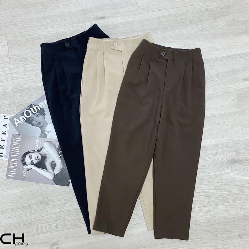 Quần Baggy Lệch Khoá Quần Tây Chín Tấc Cạp Cao Lưng Chun Có Bigsize 87 Cân_Bg01