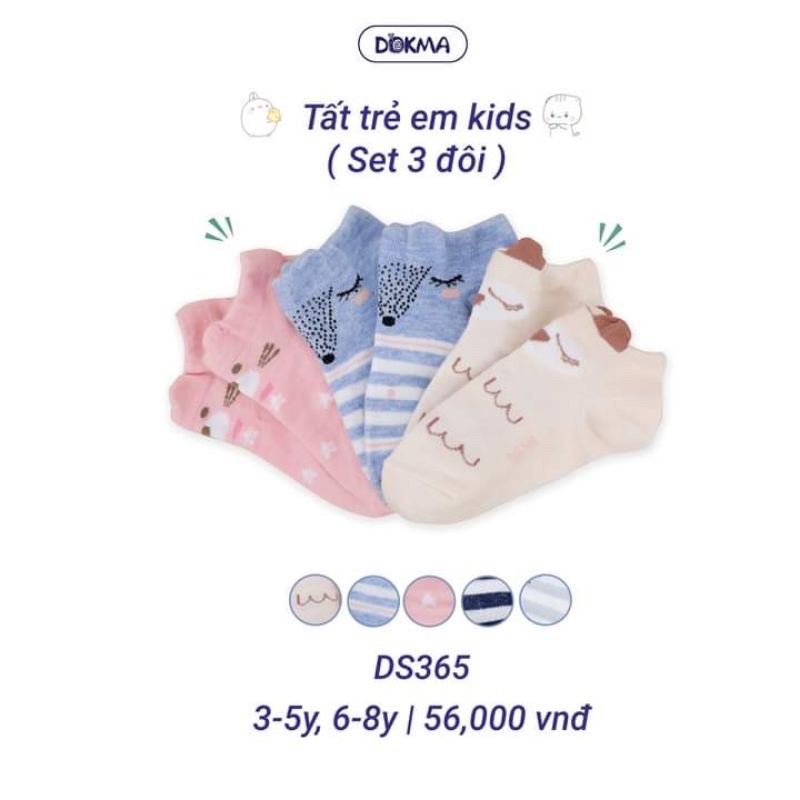 1 Set 3 đôi Tất/Vớ Dokma cotton co giãn 4 chiều bé trai/bé gái size 0-1 tuổi đến 6-8 tuổi