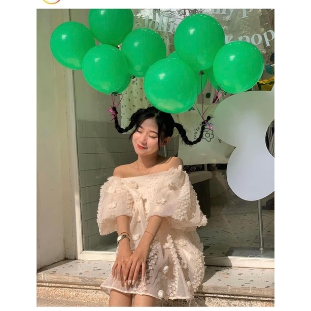 Áo babydoll trễ vai bánh bèo mặc dấu quần - Áo hoa nổi trắng/be dễ thương