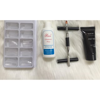 Combo gel gôm màu hồng, móng úp, cọ đắp, nước lau gel