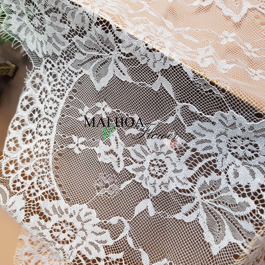 [Size 30cm] Miếng vải ren trắng L3 có tua rua 2 đầu dùng may váy áo, may nội y siêu xinh, Maihoaflower